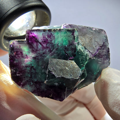 Spécimen de cube de fluorite fantôme parqueté vert violet Okorusu, Namibie 42*38*25mm 