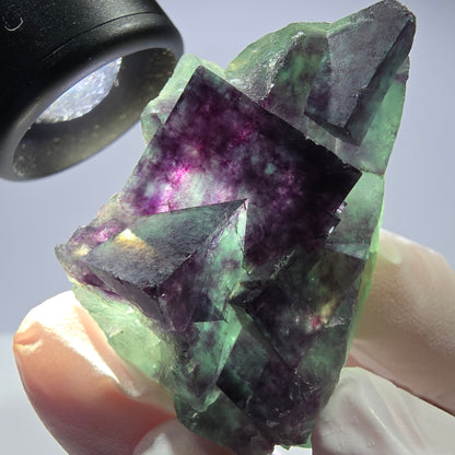 Spécimen de cube de fluorite fantôme parqueté vert violet Okorusu, Namibie 48*26*26mm 