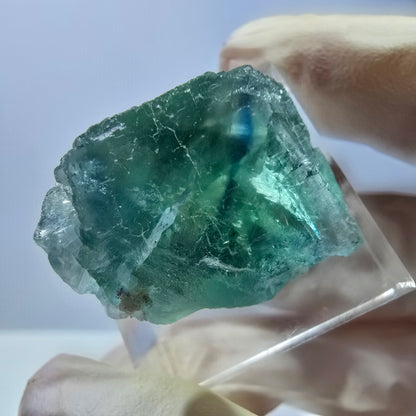 Cube de fluorite fantôme transparente parquetée, vert Okorusu, Namibie 20 x 18 x 15 mm 