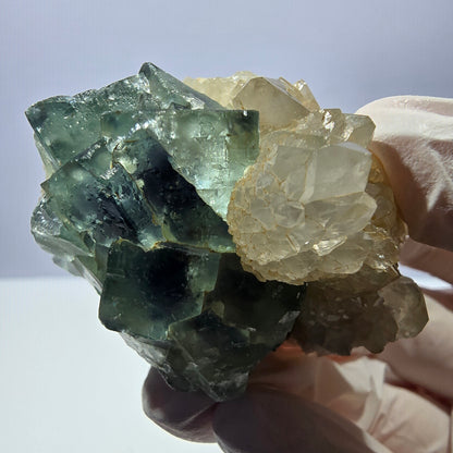 Rare cube de fluorite fantôme, spécimen de quartz vert violet Okorusu Namibie 53*35*38mm 