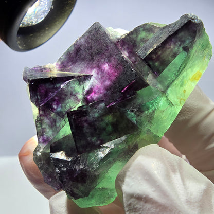 Spécimen de cube de fluorite fantôme parqueté vert violet Okorusu, Namibie 48*26*26mm 