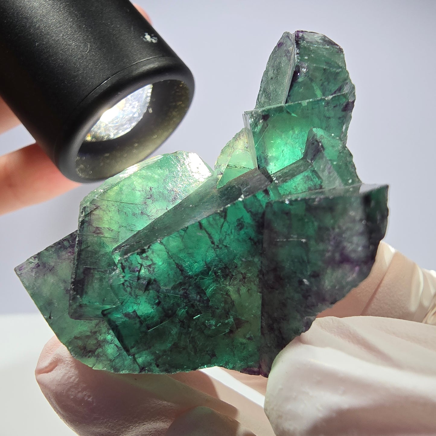 Spécimen de cube de fluorite fantôme parqueté vert violet Okorusu, Namibie 46*34*32mm 