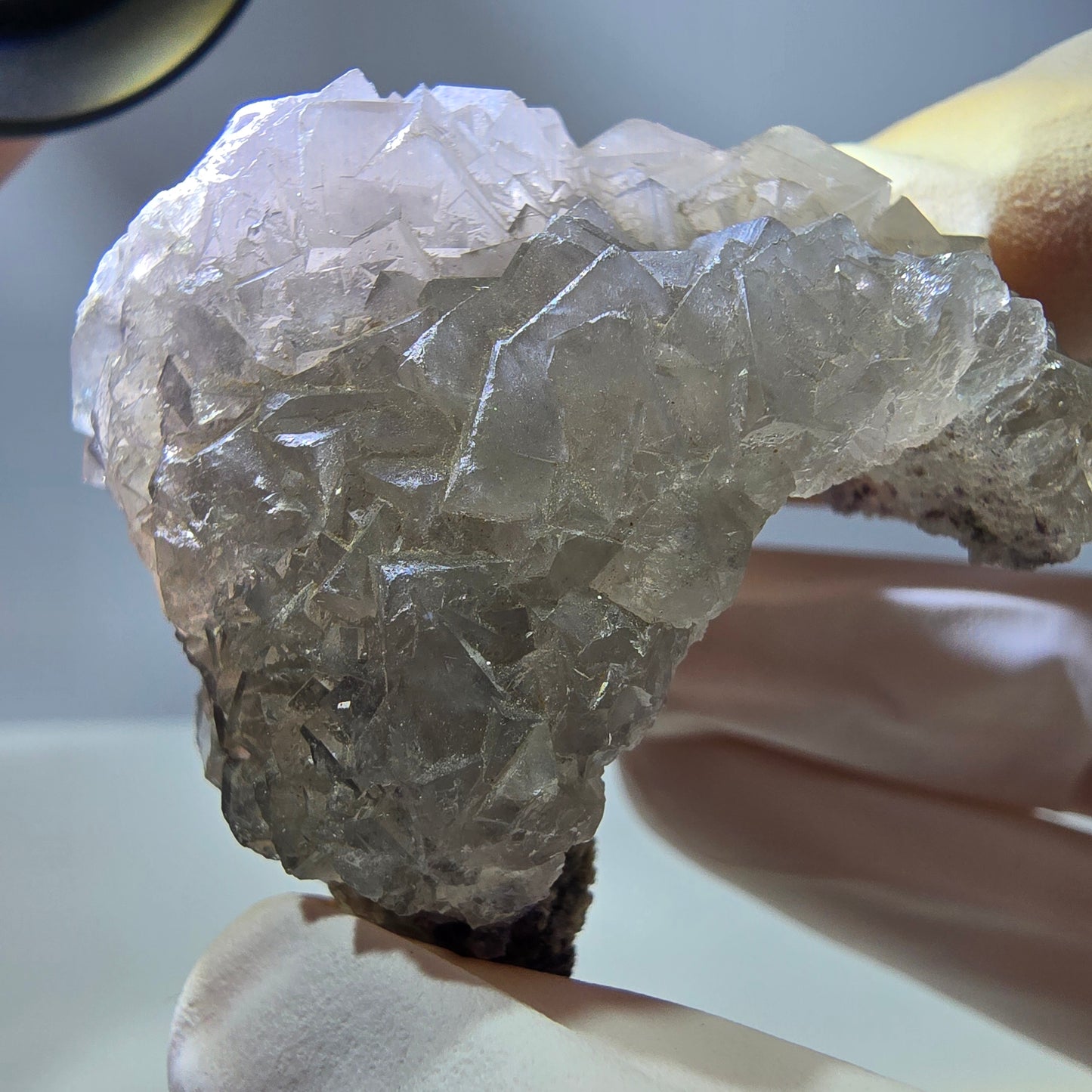 Spécimen de cube de fluorite fantôme creux, étagé, blanc violet Okorusu Namibie 48*43*41mm 