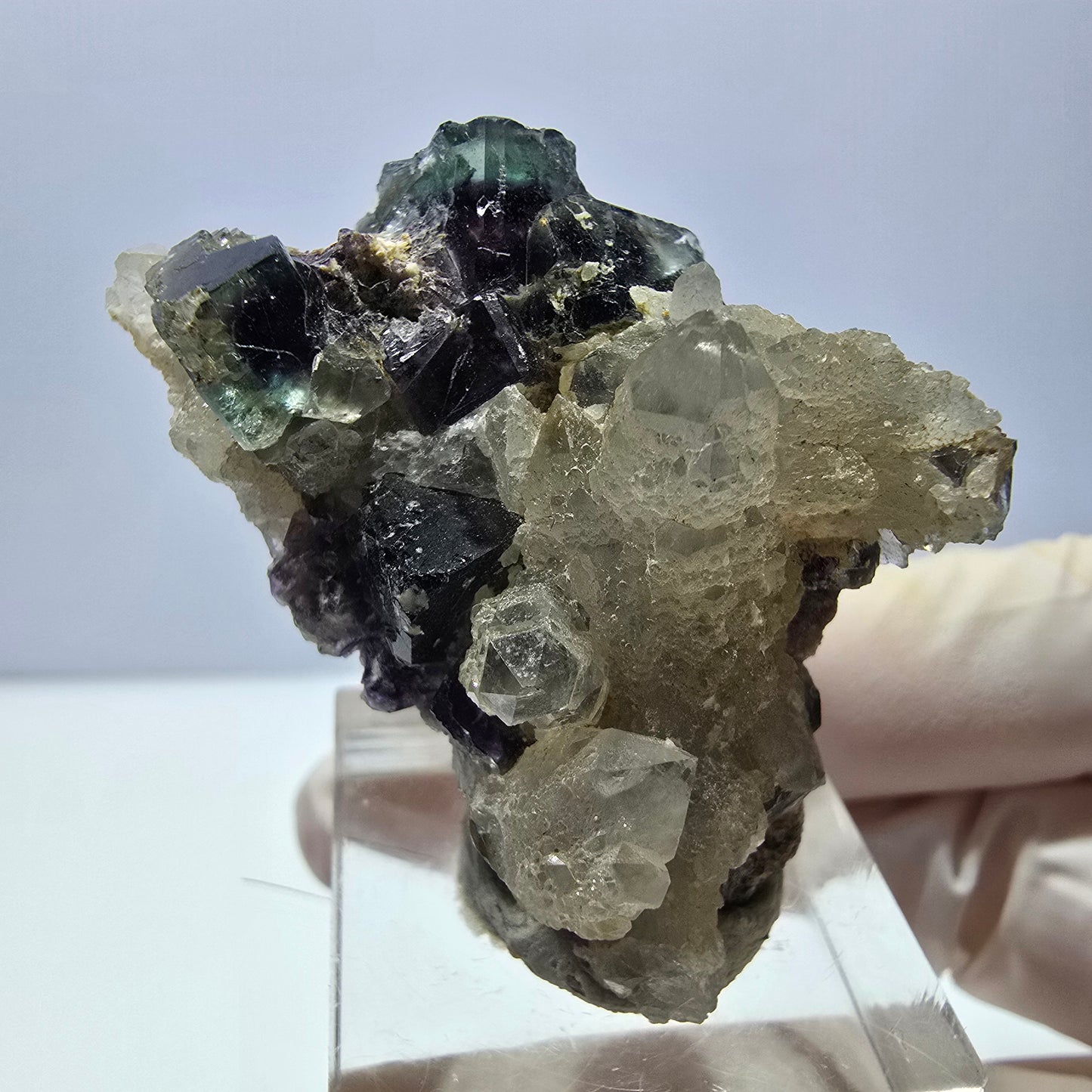 Phantom Fluorit Würfel, Quarz Stufe, grün lila Okorusu, Namibia 42*25*26mm