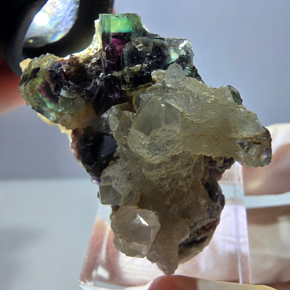 Phantom Fluorit Würfel, Quarz Stufe, grün lila Okorusu, Namibia 42*25*26mm