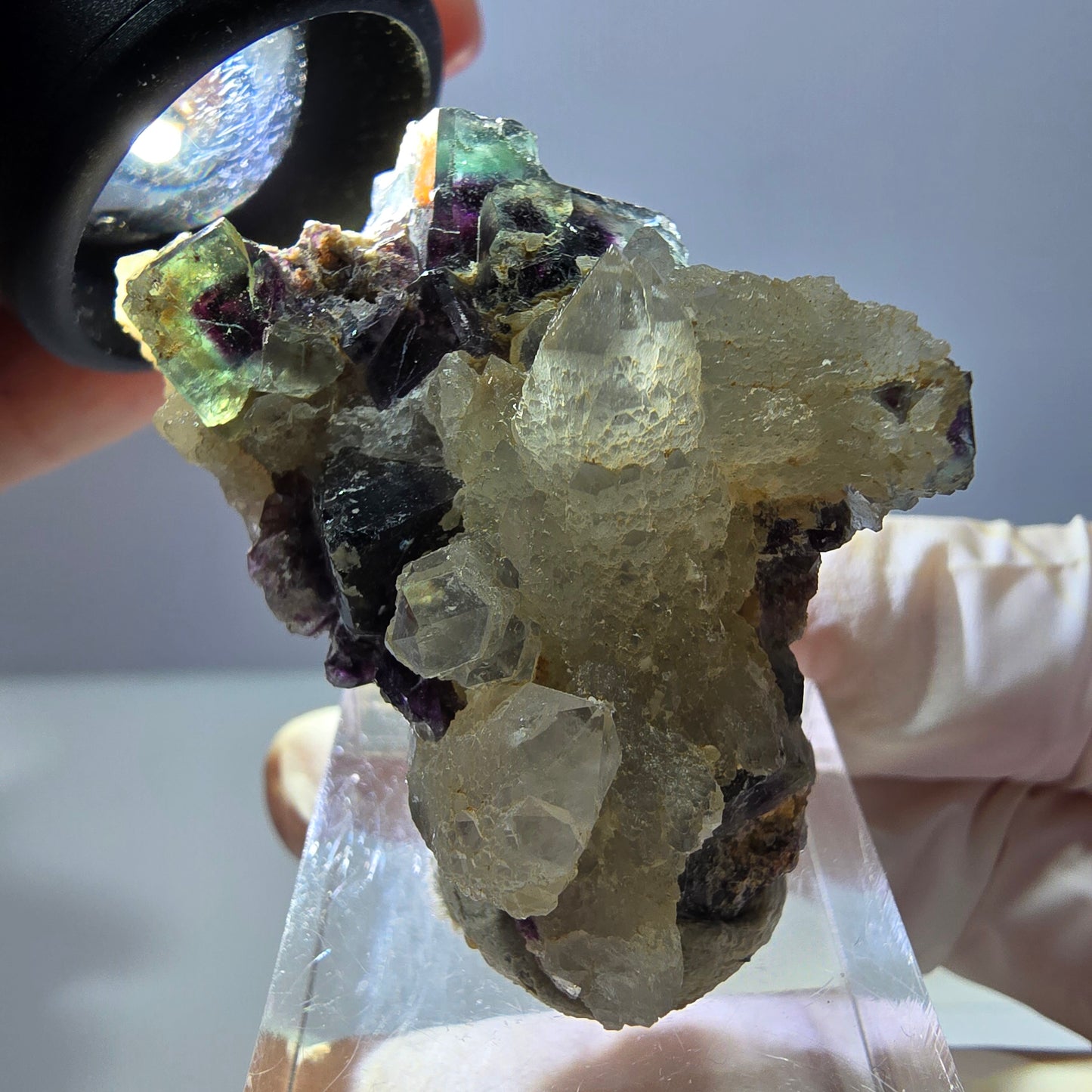 Phantom Fluorit Würfel, Quarz Stufe, grün lila Okorusu, Namibia 42*25*26mm
