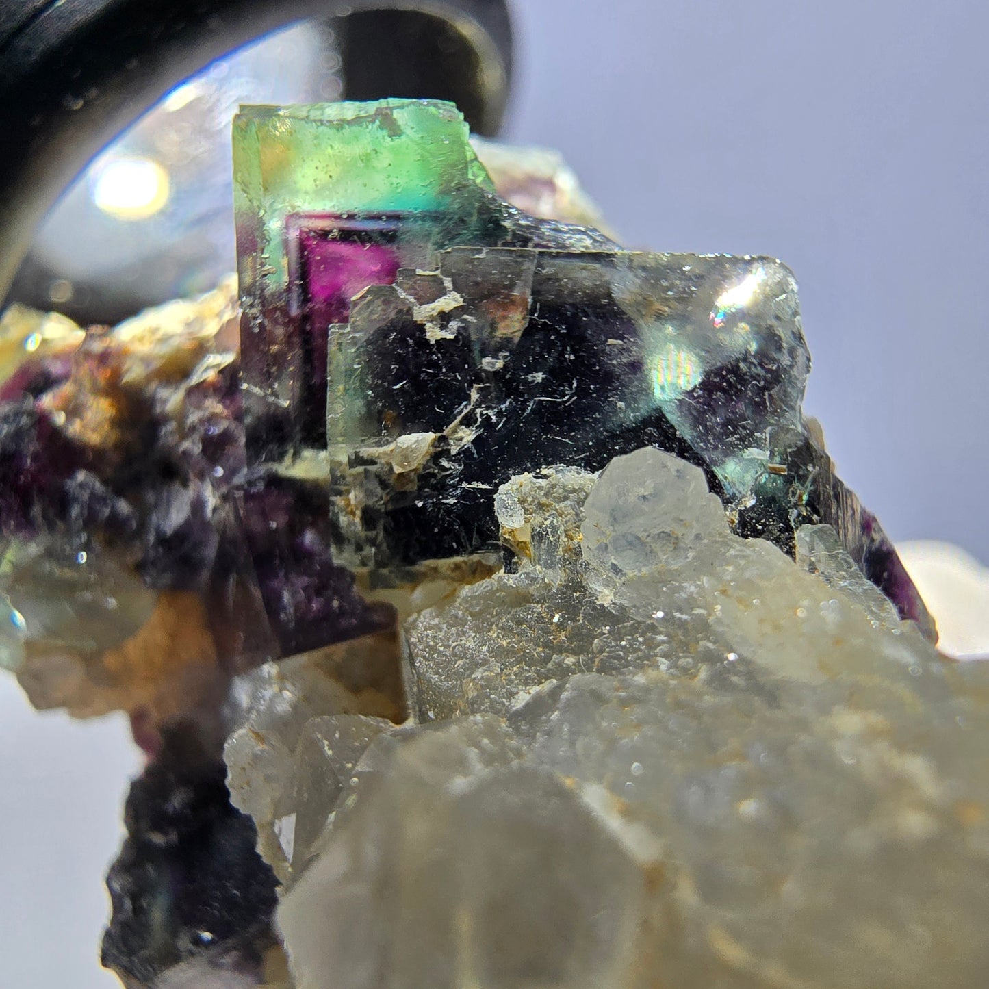 Phantom Fluorit Würfel, Quarz Stufe, grün lila Okorusu, Namibia 42*25*26mm