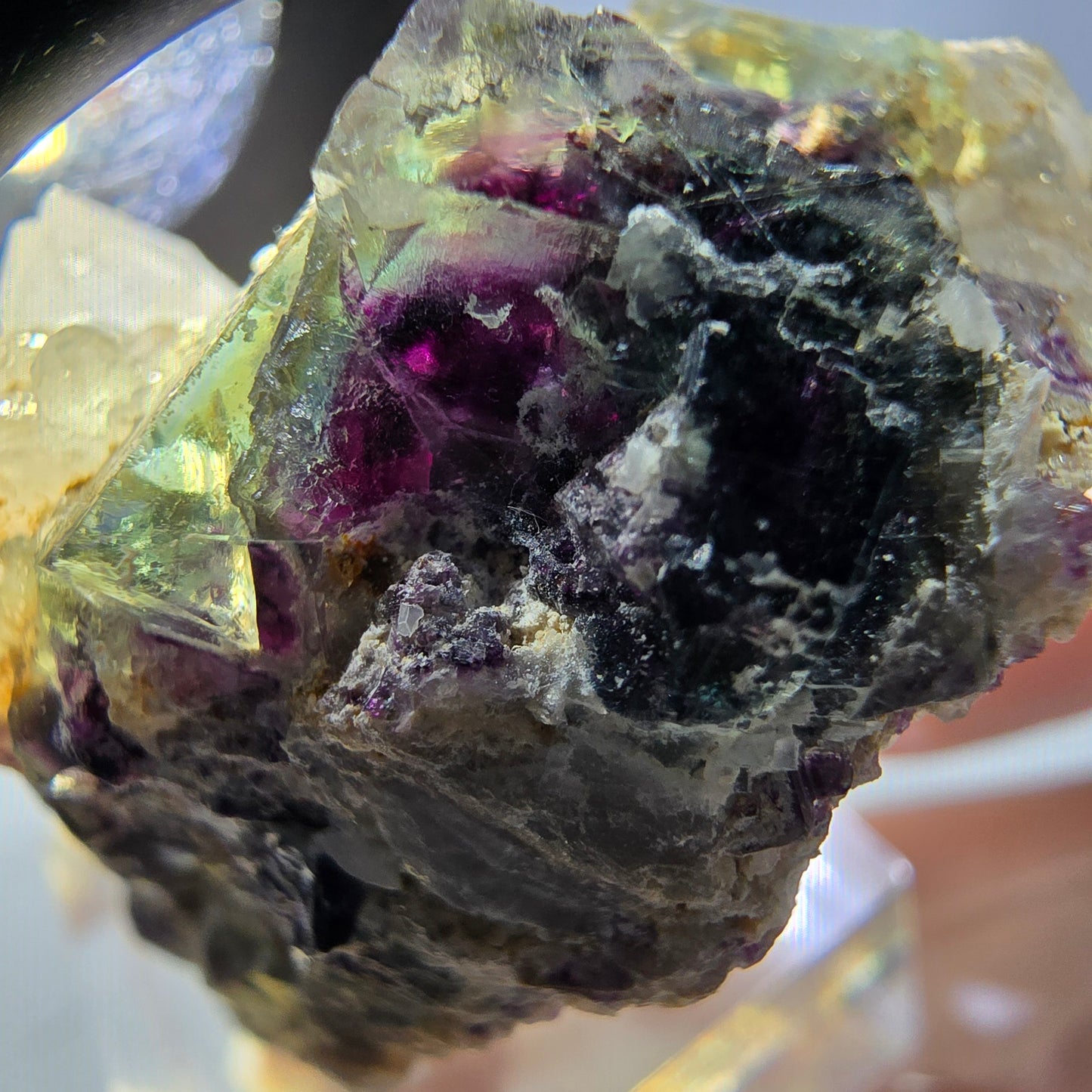 Phantom Fluorit Würfel, Quarz Stufe, grün lila Okorusu, Namibia 42*25*26mm