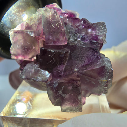Phantom Fluorite Cube Specimen, green purple Okorusu, Namibia 34*26*19mm 