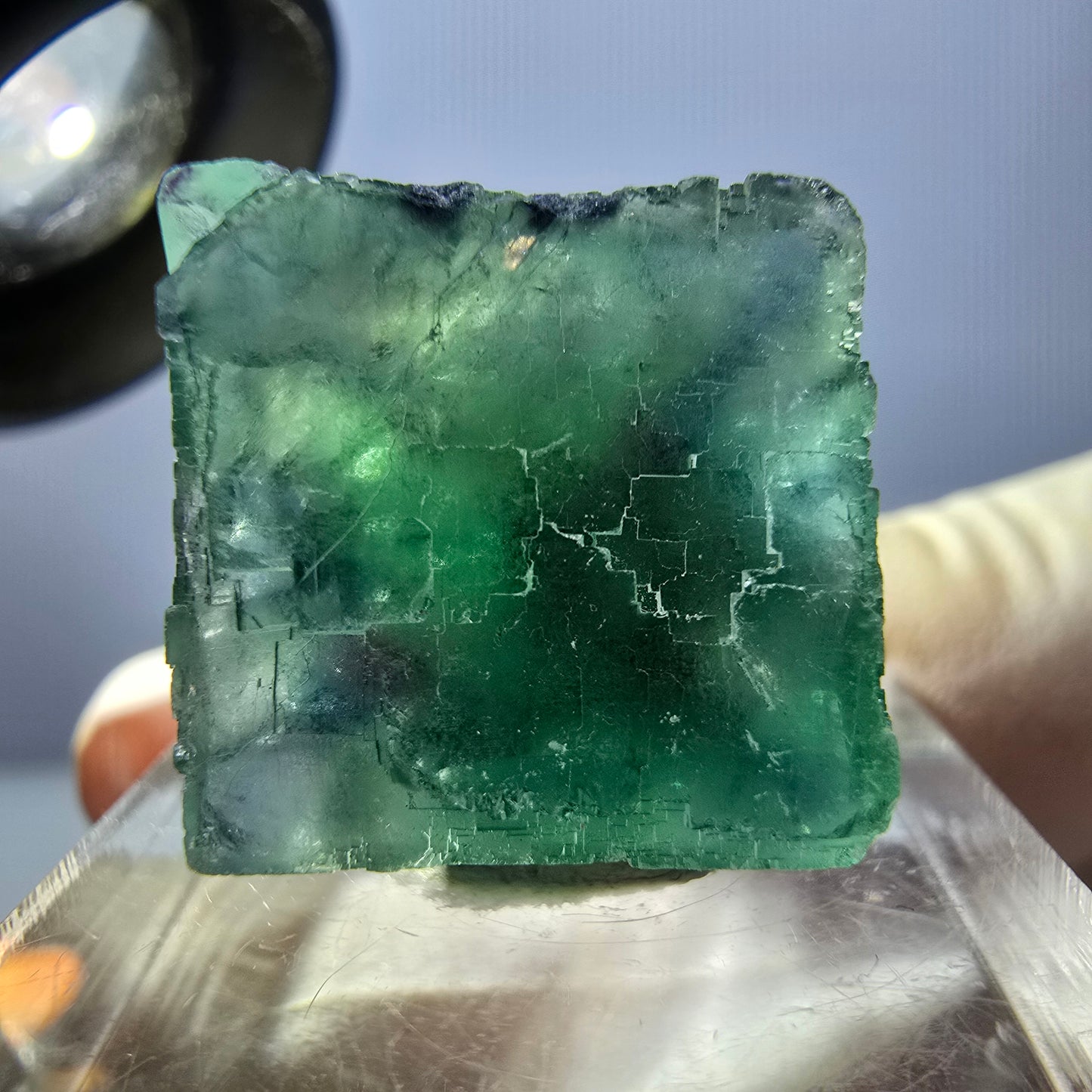 Klarer Phantom Fluorit Würfel parkettiert, grün Okorusu, Namibia 19*17*17mm