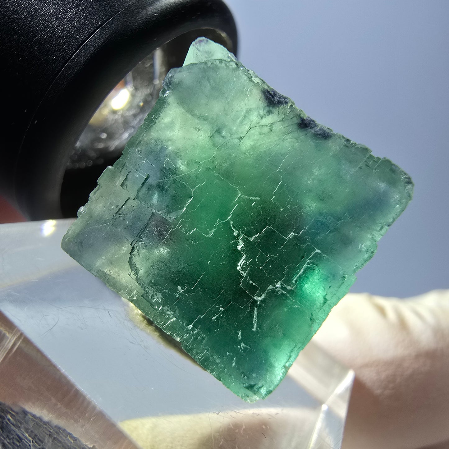 Klarer Phantom Fluorit Würfel parkettiert, grün Okorusu, Namibia 19*17*17mm