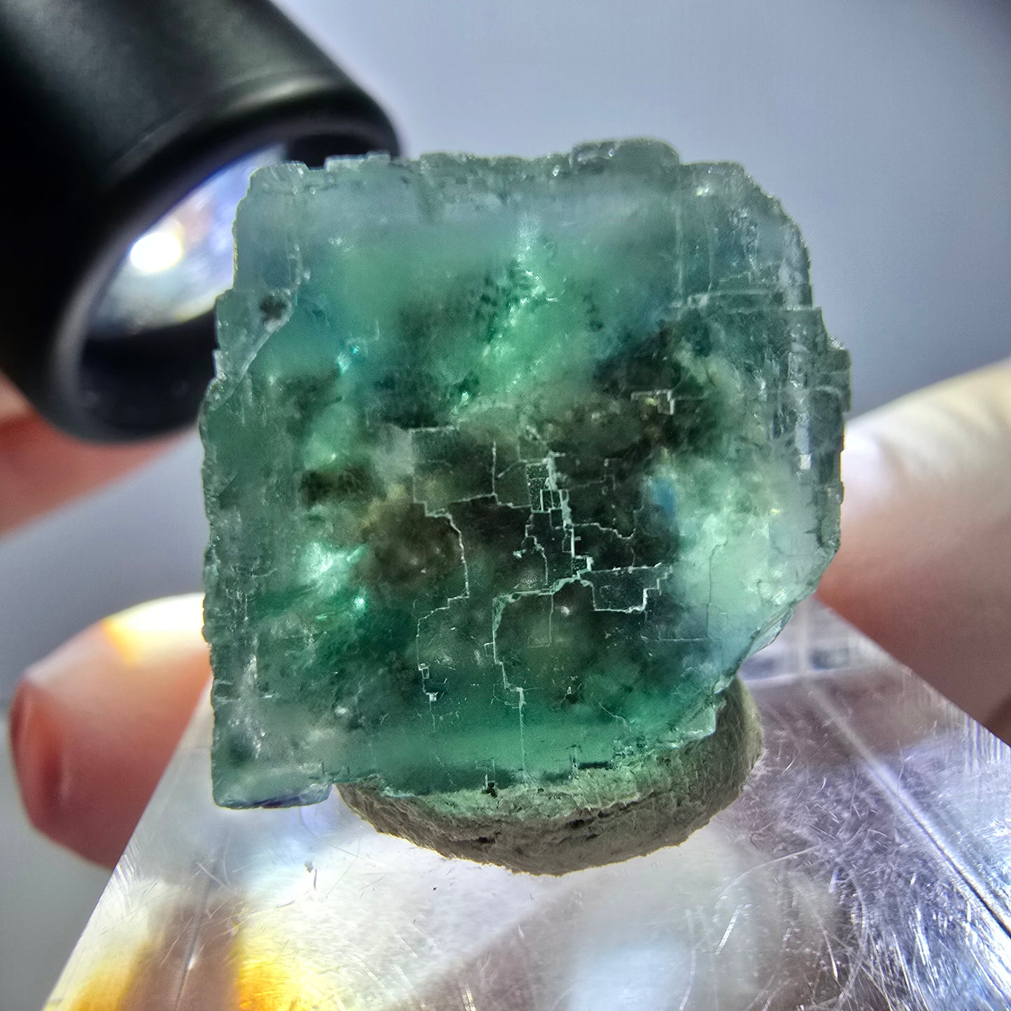 Klarer Phantom Fluorit Würfel parkettiert, grün Okorusu, Namibia 18*18*15mm