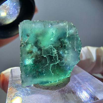 Klarer Phantom Fluorit Würfel parkettiert, grün Okorusu, Namibia 18*18*15mm