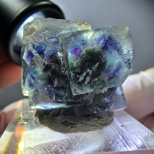 Seltene Phantom Fluorit Würfel Stufe, grün lila Okorusu, Namibia 26*21*15mm
