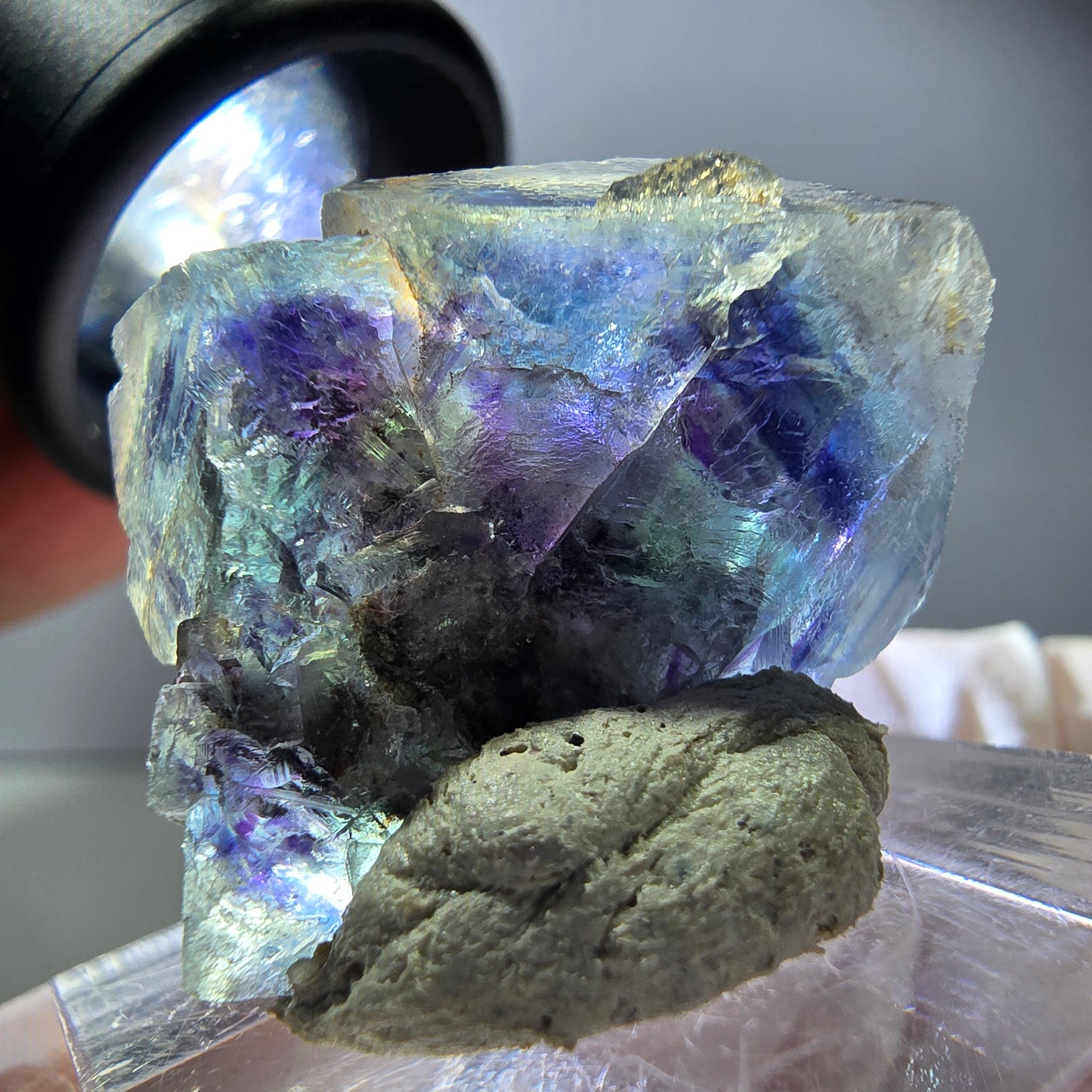 Seltene Phantom Fluorit Würfel Stufe, grün lila Okorusu, Namibia 26*21*15mm
