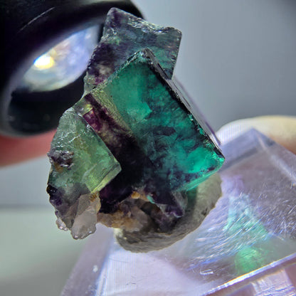 Seltene Phantom Fluorit Würfel Stufe, grün lila Okorusu, Namibia 22*22*14mm