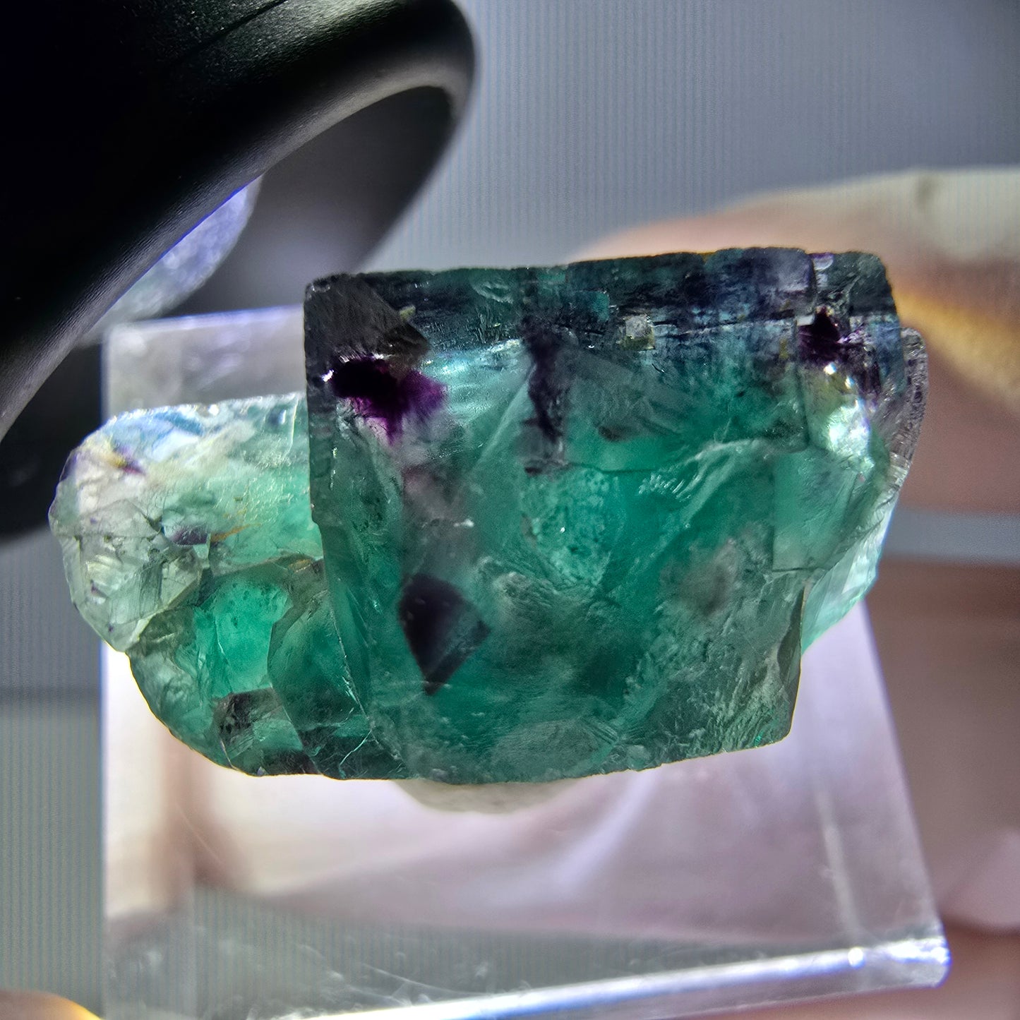 Seltene Phantom Fluorit Würfel Stufe, grün lila Okorusu, Namibia 24*17*12mm