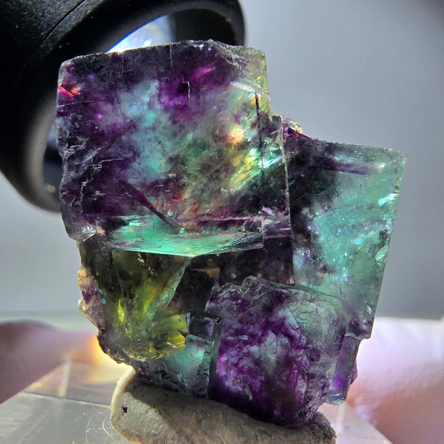Seltene Phantom Fluorit Würfel Stufe, grün lila Okorusu, Namibia 29*23*16mm