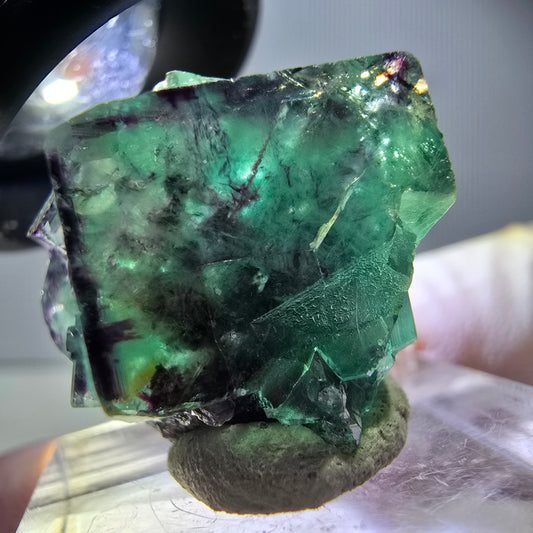 Rare spécimen de cube de fluorite fantôme, vert-violet, Okorusu, Namibie, 25 x 21 x 19 mm 