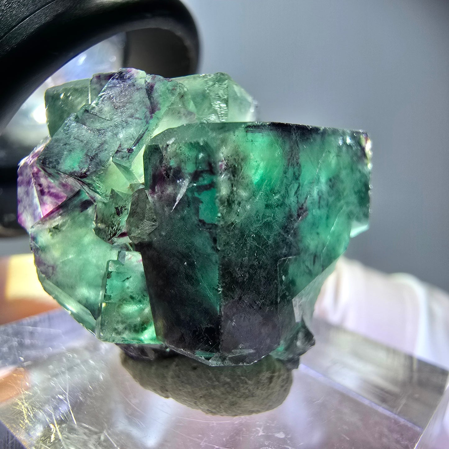 Rare spécimen de cube de fluorite fantôme, vert-violet, Okorusu, Namibie, 25 x 21 x 19 mm 