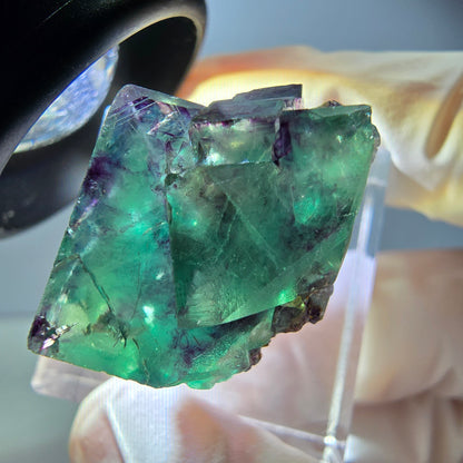 Rare spécimen de cube de fluorite fantôme, vert-violet, Okorusu, Namibie, 25 x 21 x 19 mm 