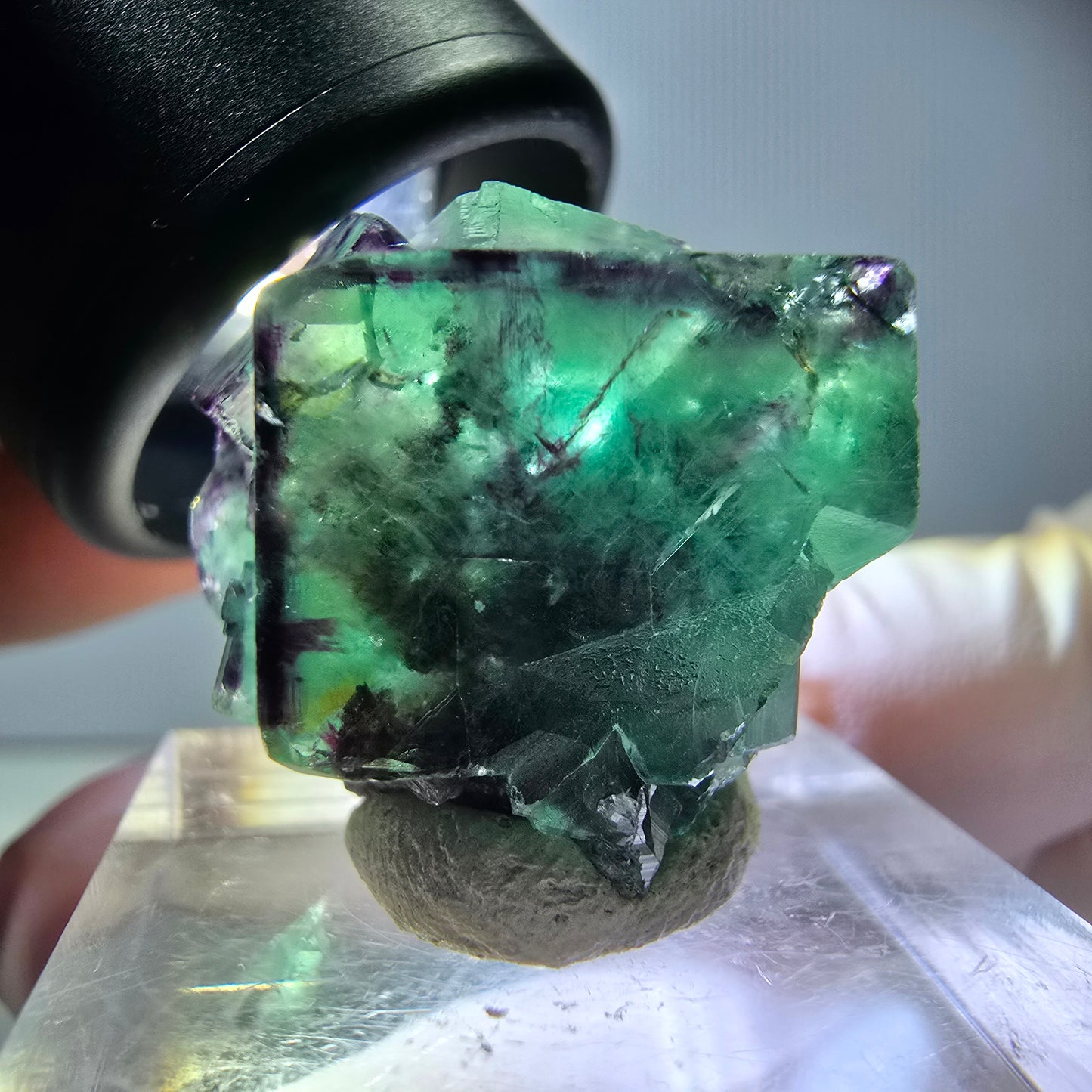 Rare spécimen de cube de fluorite fantôme, vert-violet, Okorusu, Namibie, 25 x 21 x 19 mm 