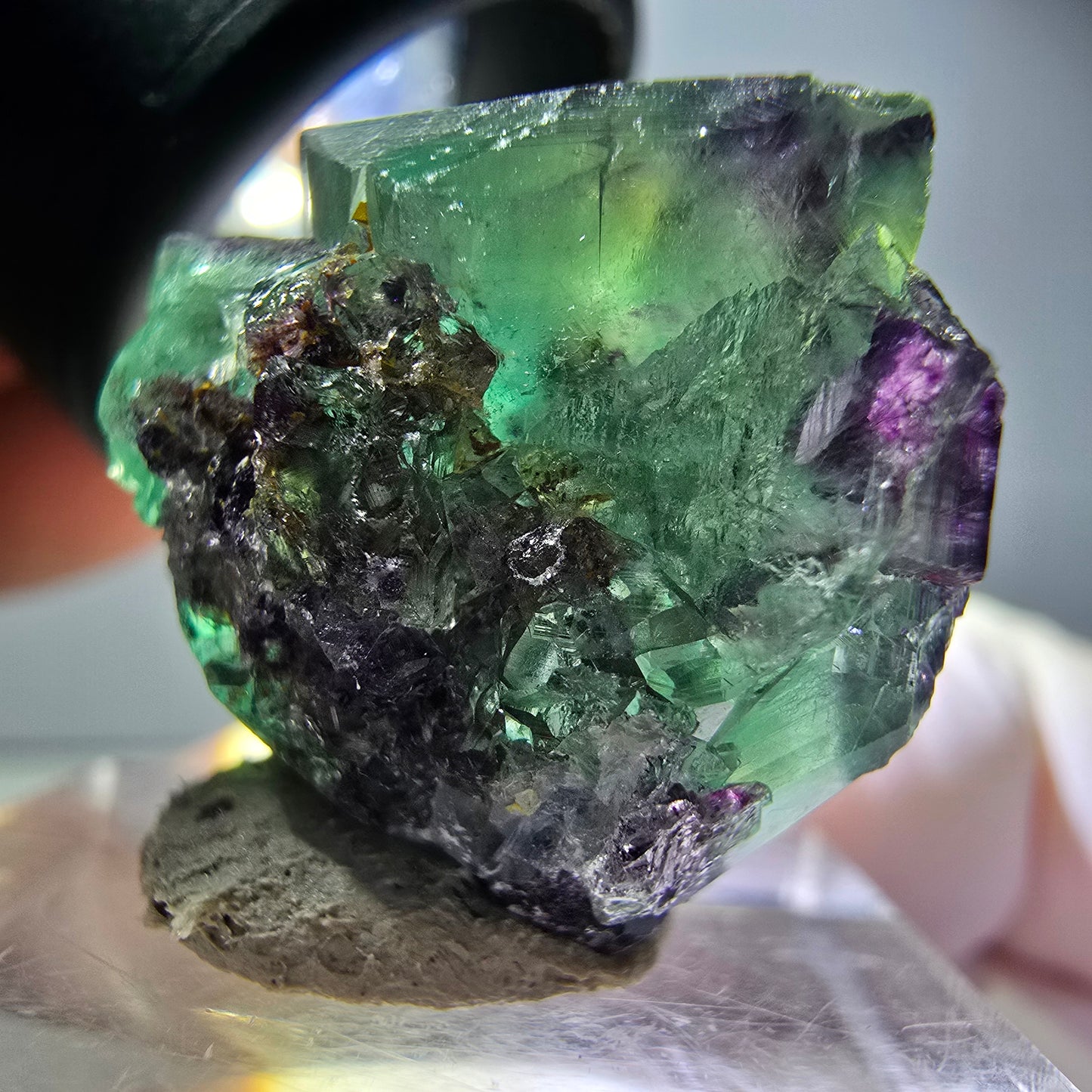 Rare spécimen de cube de fluorite fantôme, vert-violet, Okorusu, Namibie, 25 x 21 x 19 mm 