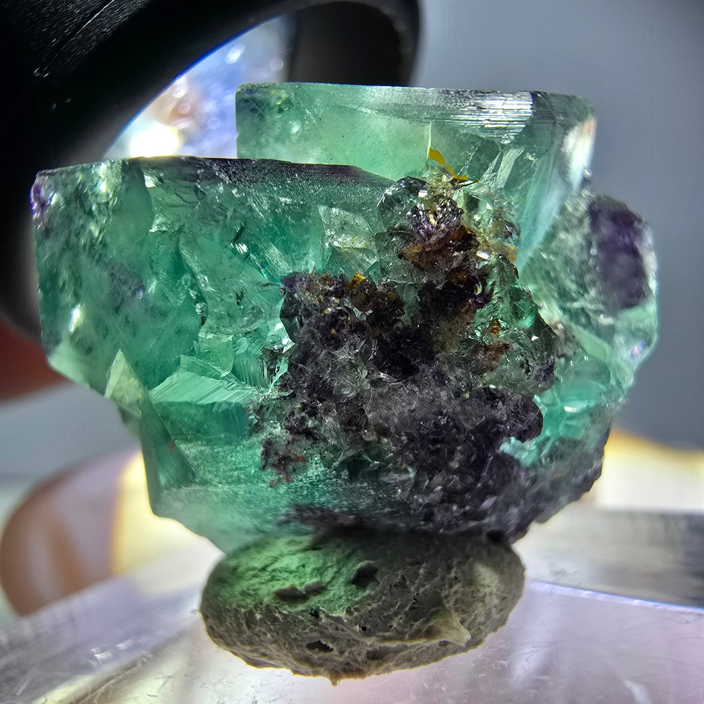 Rare spécimen de cube de fluorite fantôme, vert-violet, Okorusu, Namibie, 25 x 21 x 19 mm 