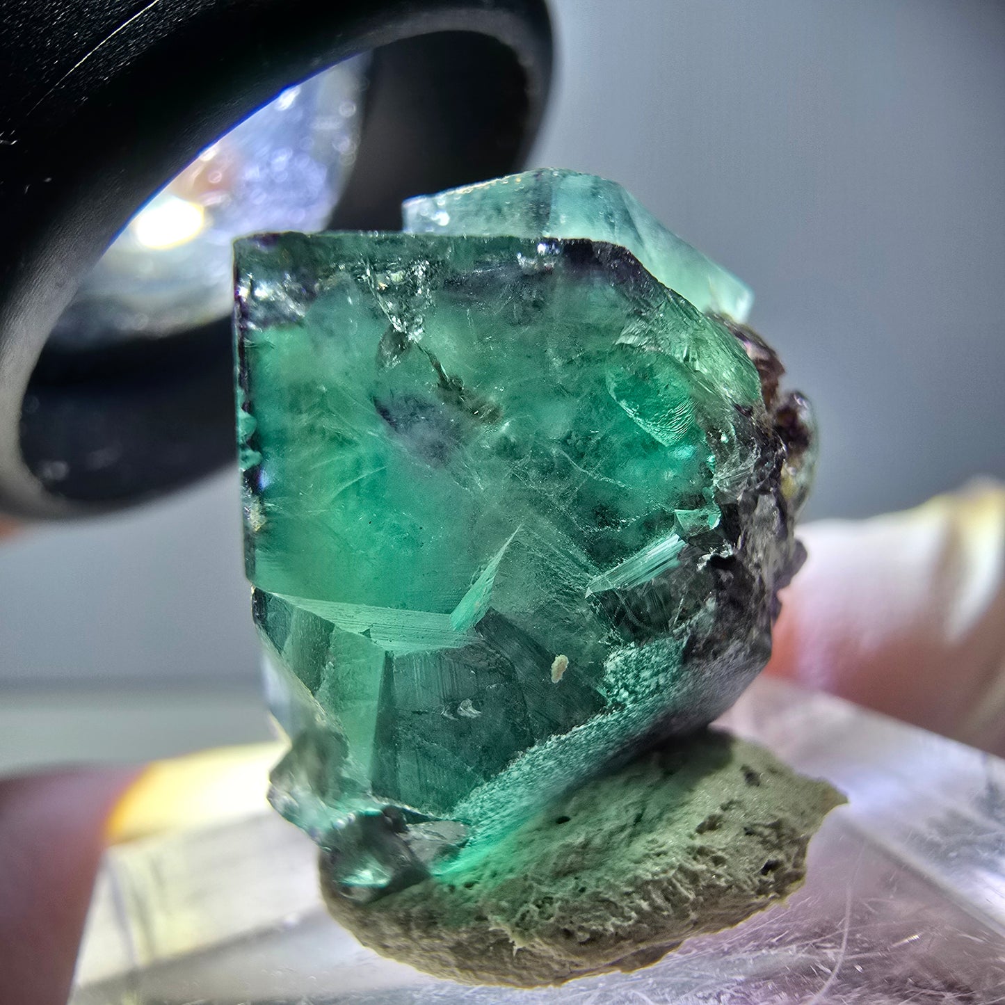 Rare spécimen de cube de fluorite fantôme, vert-violet, Okorusu, Namibie, 25 x 21 x 19 mm 