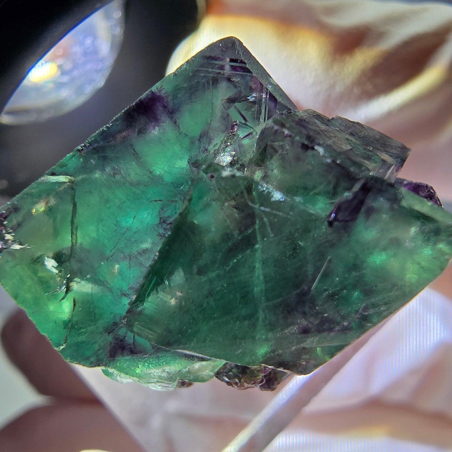 Rare spécimen de cube de fluorite fantôme, vert-violet, Okorusu, Namibie, 25 x 21 x 19 mm 