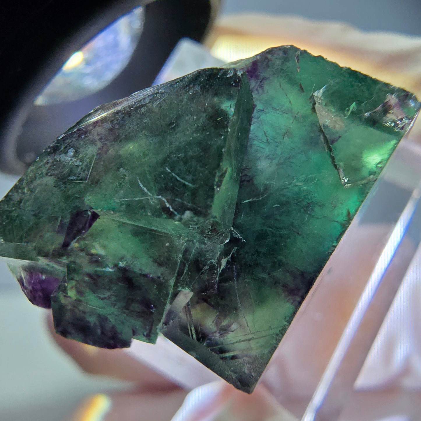 Rare spécimen de cube de fluorite fantôme, vert-violet, Okorusu, Namibie, 25 x 21 x 19 mm 
