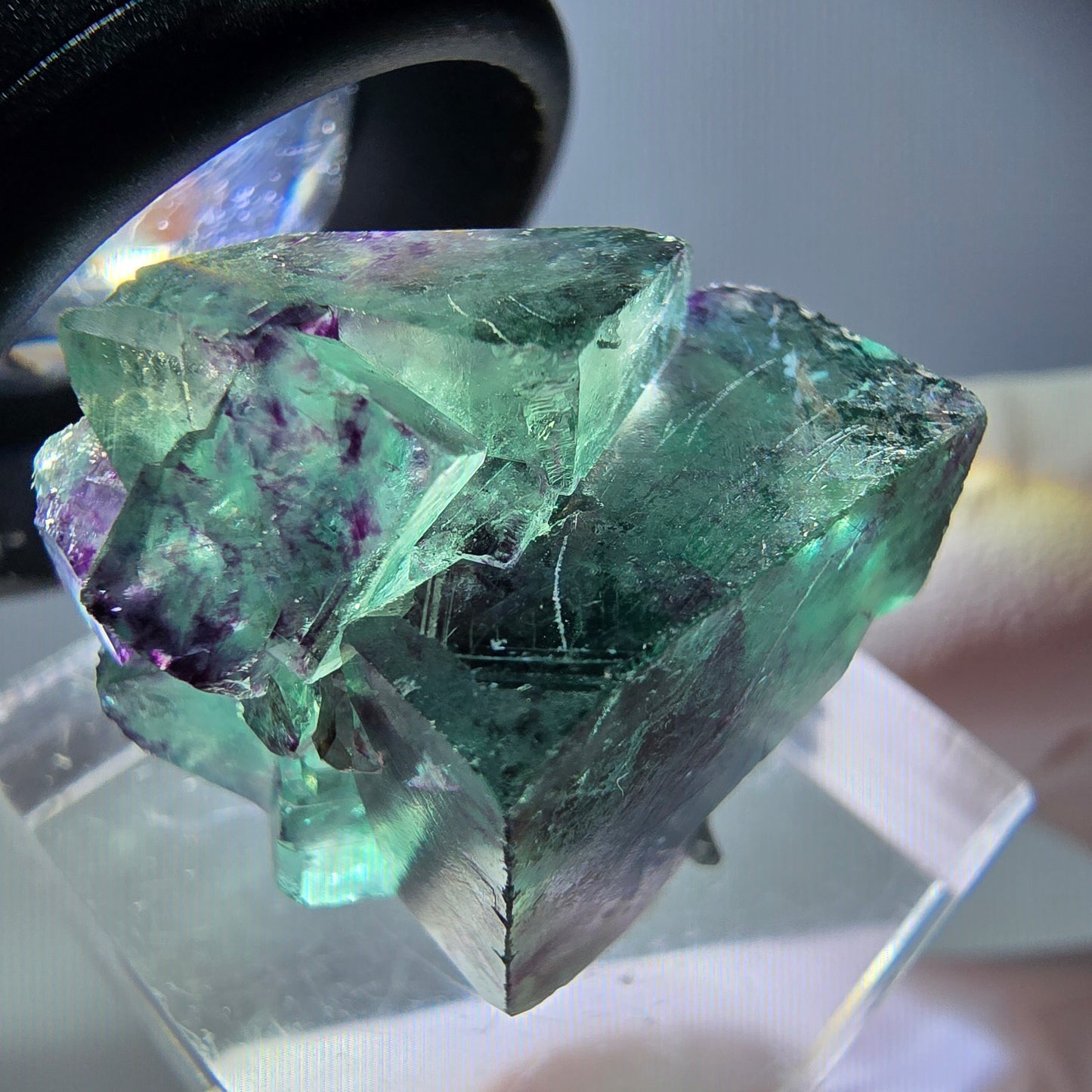 Rare spécimen de cube de fluorite fantôme, vert-violet, Okorusu, Namibie, 25 x 21 x 19 mm 