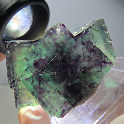 Spécimen rare de cube de fluorite fantôme, vert-violet, Okorusu, Namibie, 34 x 24 x 14 mm