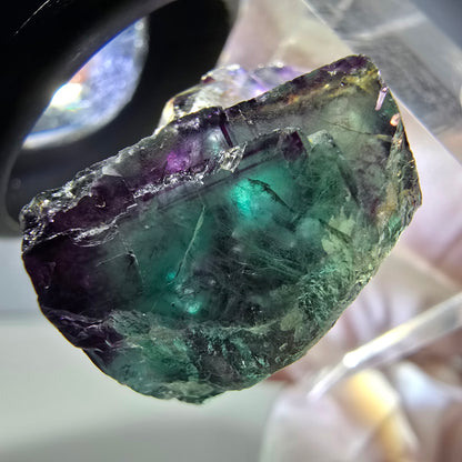 Spécimen rare de cube de fluorite fantôme, vert-violet, Okorusu, Namibie, 34 x 24 x 14 mm