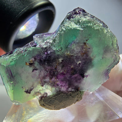 Spécimen rare de cube de fluorite fantôme, vert-violet, Okorusu, Namibie, 34 x 24 x 14 mm