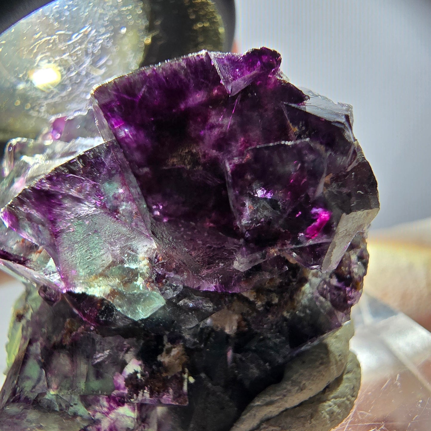 Rare spécimen de cube de fluorite fantôme, vert-violet, Okorusu, Namibie, 33 x 29 x 20 mm 