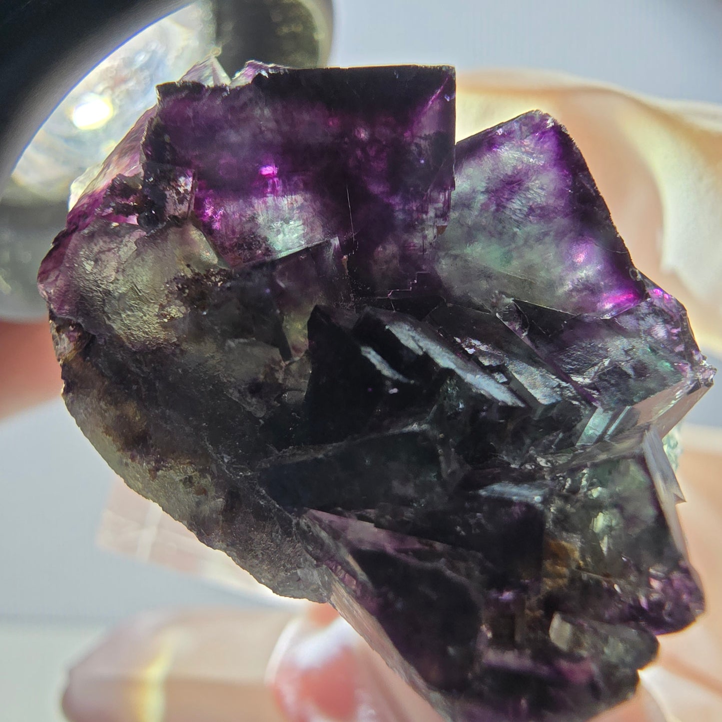 Rare spécimen de cube de fluorite fantôme, vert-violet, Okorusu, Namibie, 33 x 29 x 20 mm 