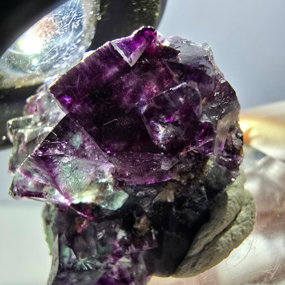 Rare spécimen de cube de fluorite fantôme, vert-violet, Okorusu, Namibie, 33 x 29 x 20 mm 