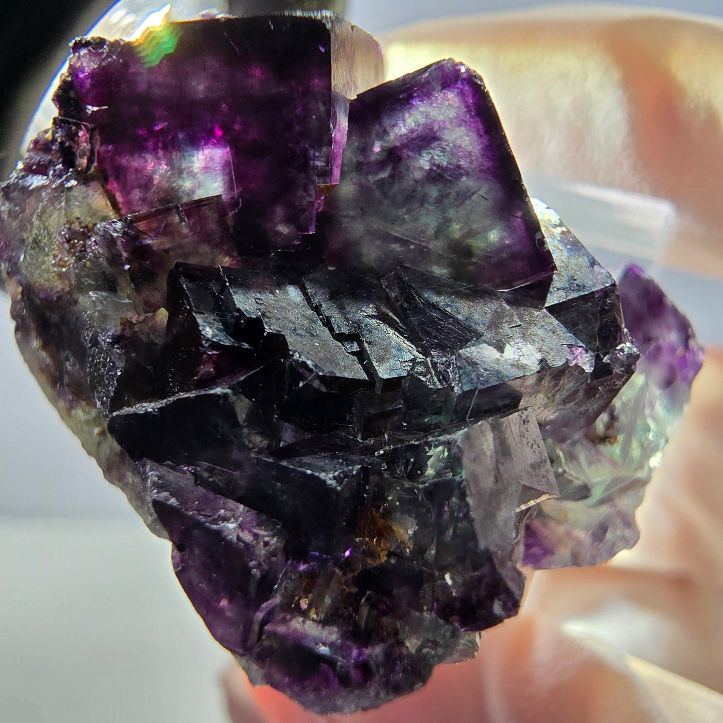 Rare spécimen de cube de fluorite fantôme, vert-violet, Okorusu, Namibie, 33 x 29 x 20 mm 
