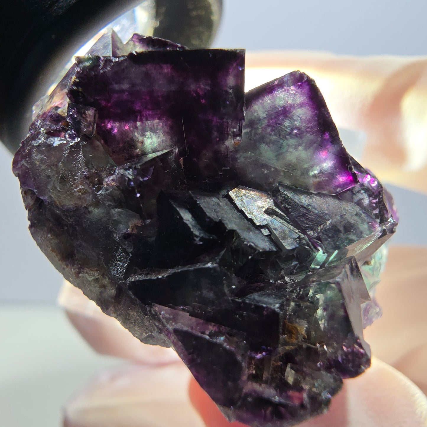 Rare spécimen de cube de fluorite fantôme, vert-violet, Okorusu, Namibie, 33 x 29 x 20 mm 