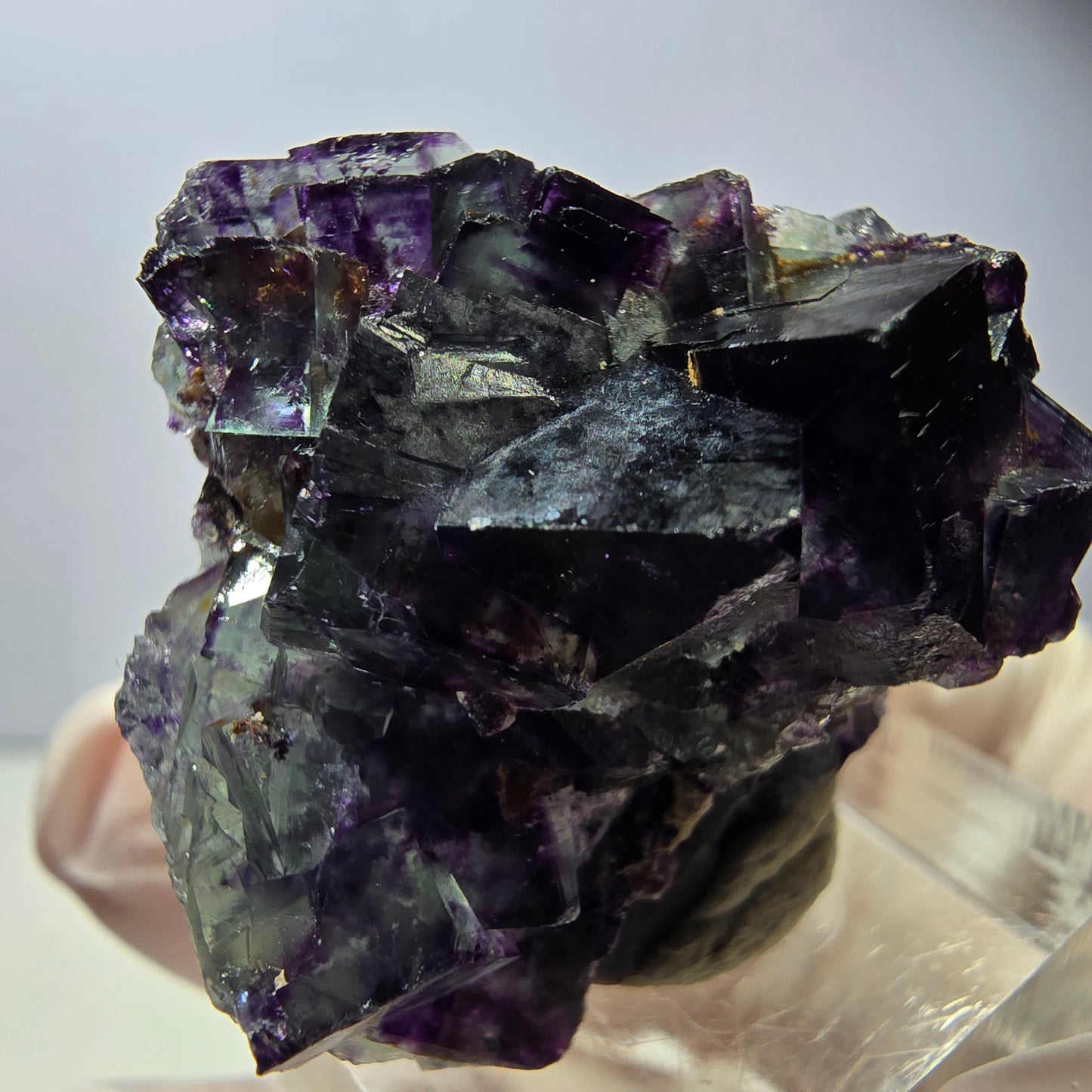 Rare spécimen de cube de fluorite fantôme, vert-violet, Okorusu, Namibie, 33 x 29 x 20 mm 