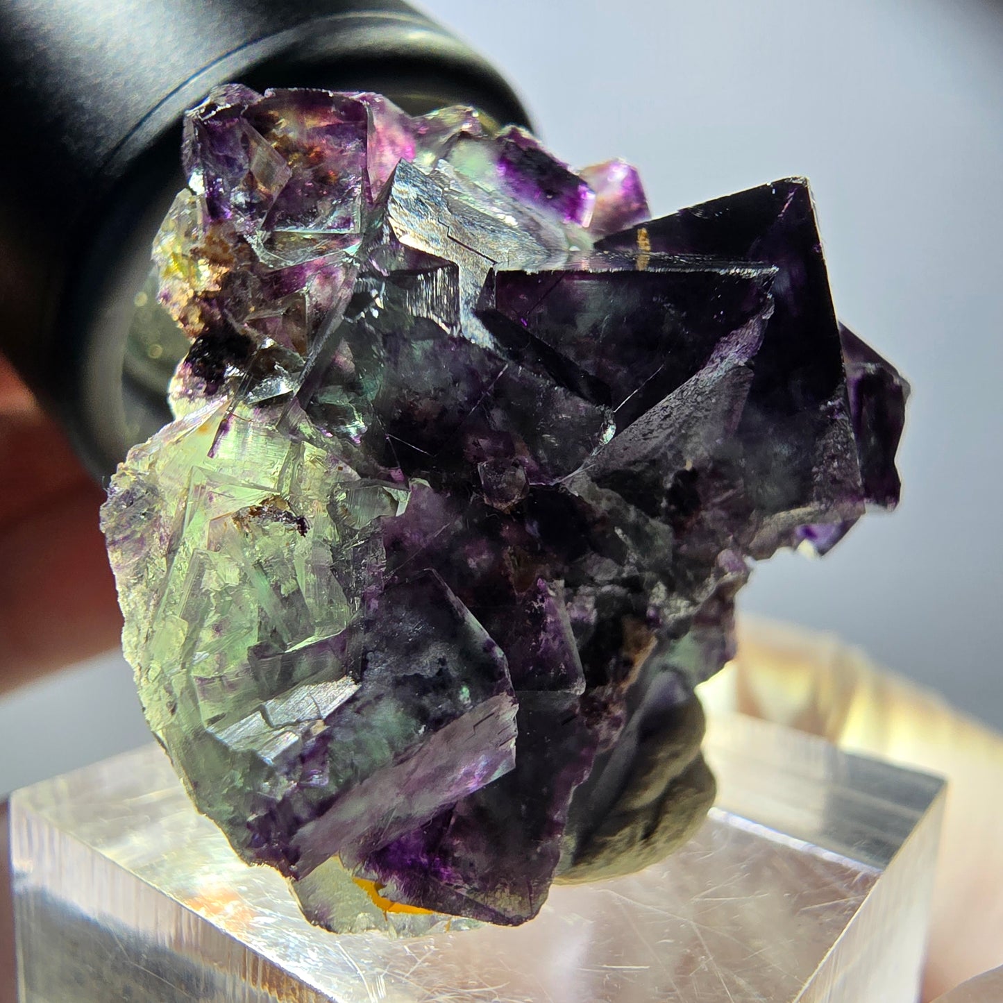 Rare spécimen de cube de fluorite fantôme, vert-violet, Okorusu, Namibie, 33 x 29 x 20 mm 