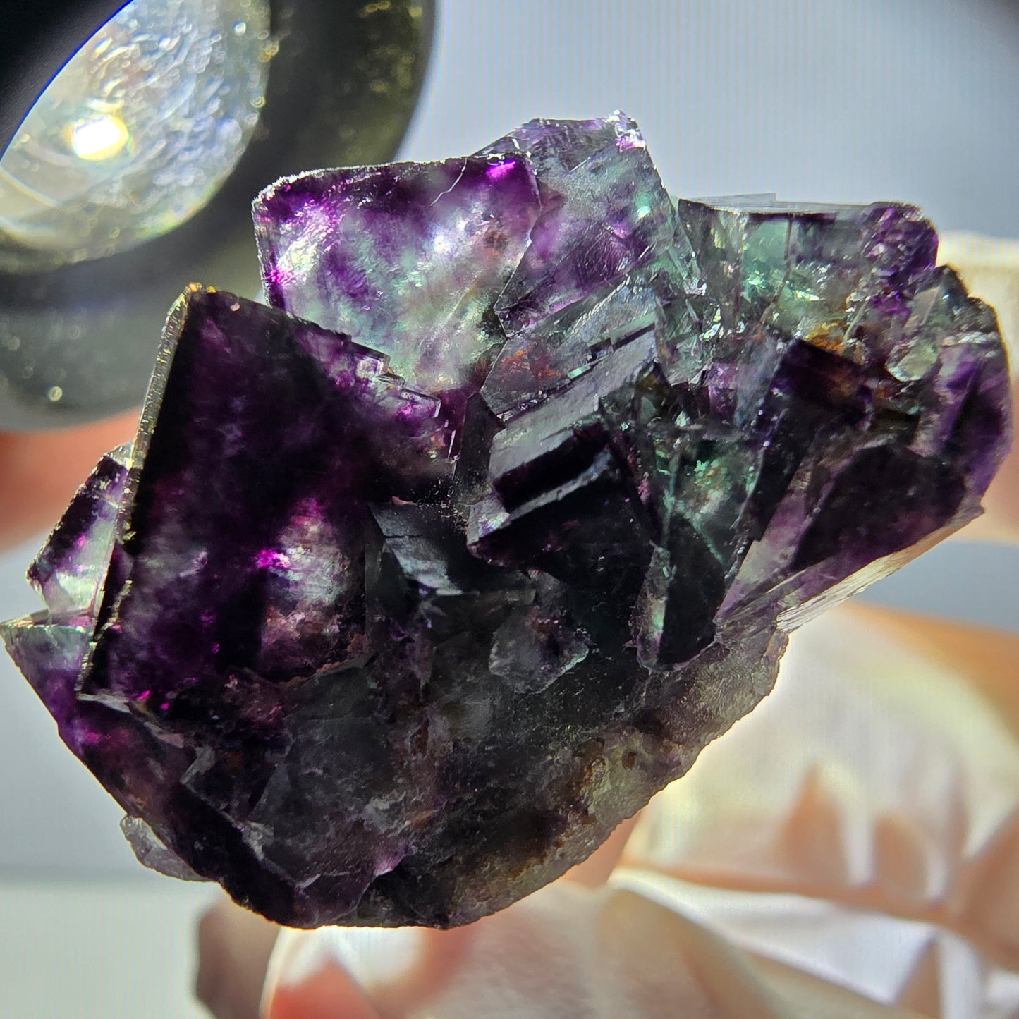 Rare spécimen de cube de fluorite fantôme, vert-violet, Okorusu, Namibie, 33 x 29 x 20 mm 