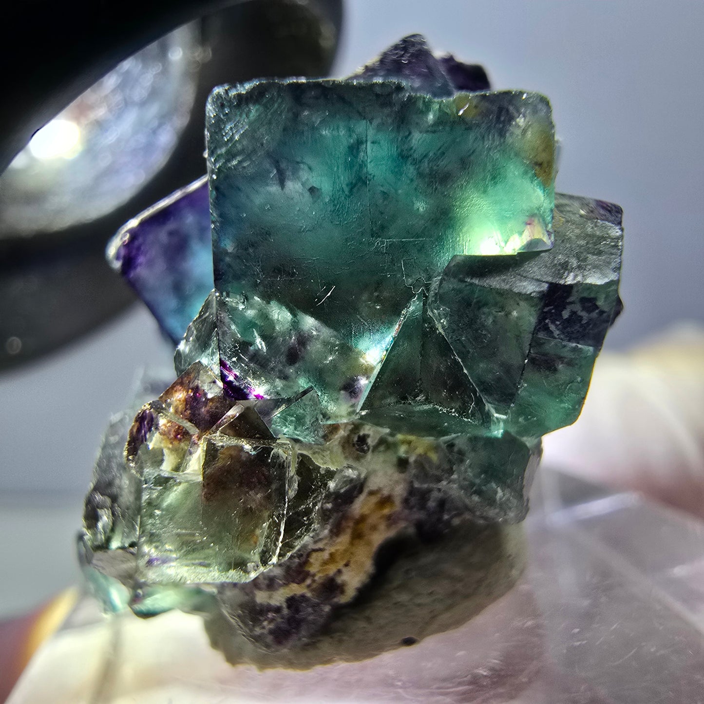 Rare spécimen de cube de fluorite fantôme, vert-violet, Okorusu, Namibie, 28 x 26 x 16 mm 