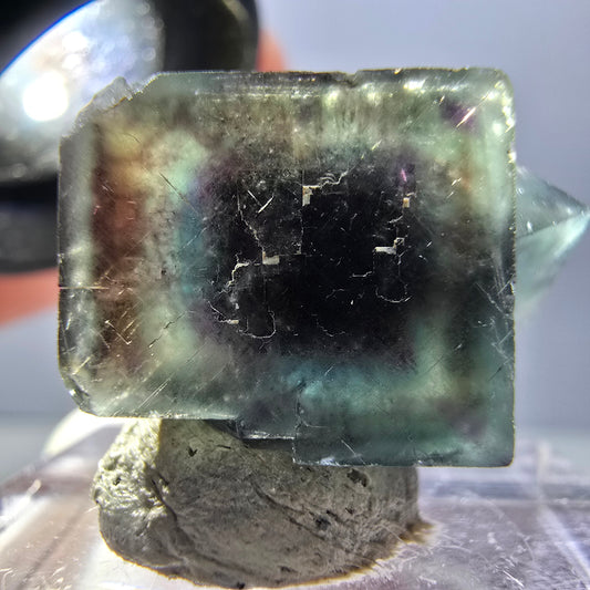 Rare spécimen de cube de fluorite fantôme, vert-violet, Okorusu, Namibie, 22 x 14 x 13 mm 