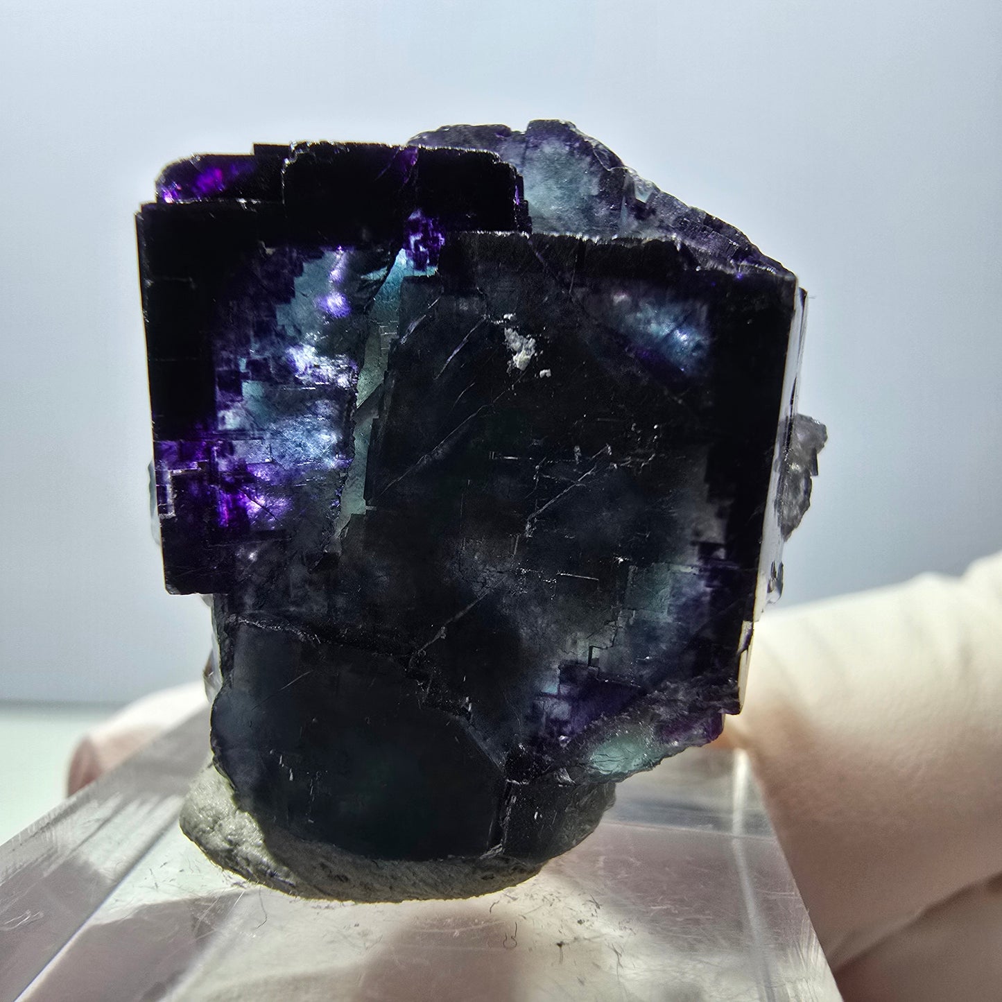 Rare spécimen de cube de fluorite fantôme, vert-violet, Okorusu, Namibie, 30 x 27 x 22 mm 