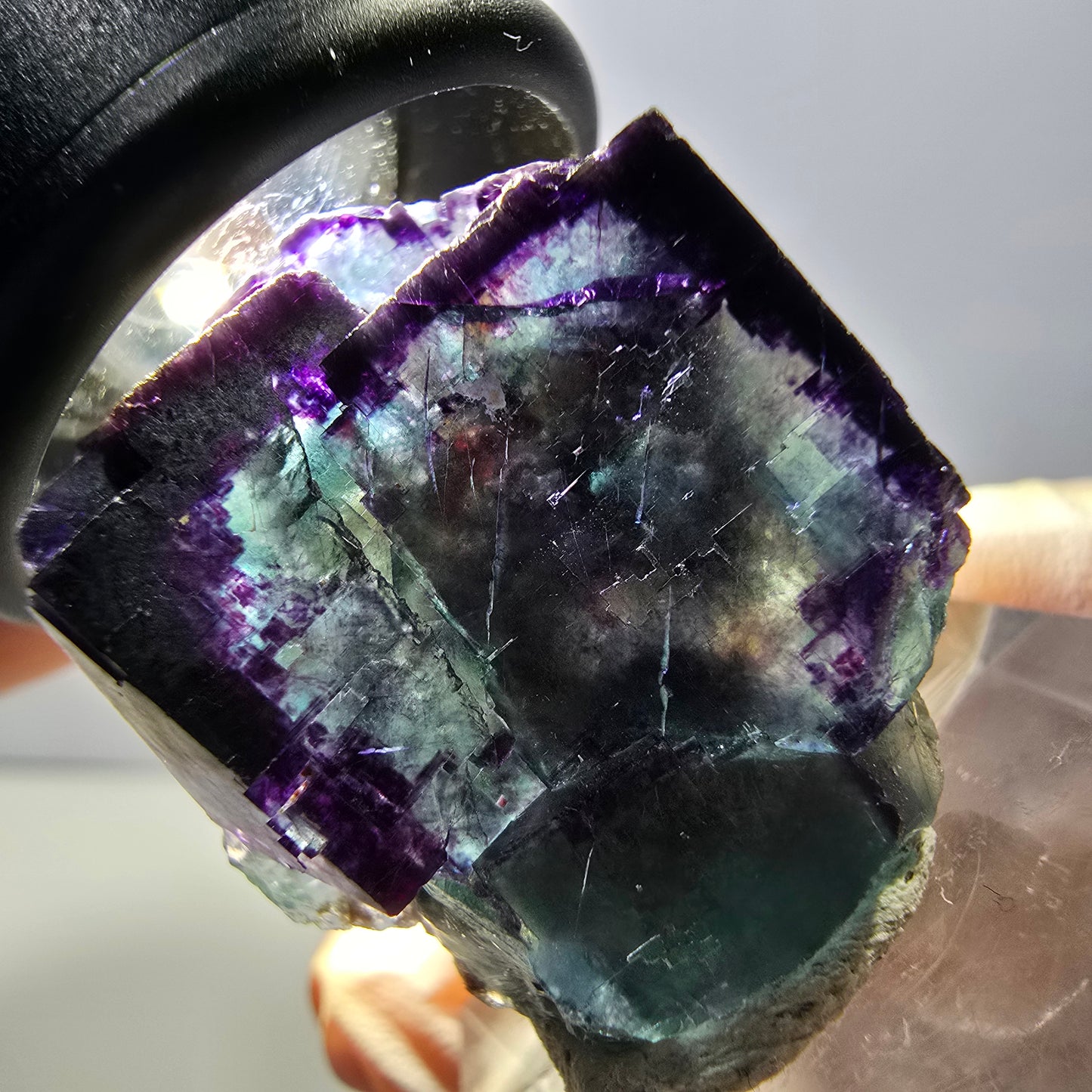 Rare spécimen de cube de fluorite fantôme, vert-violet, Okorusu, Namibie, 30 x 27 x 22 mm 
