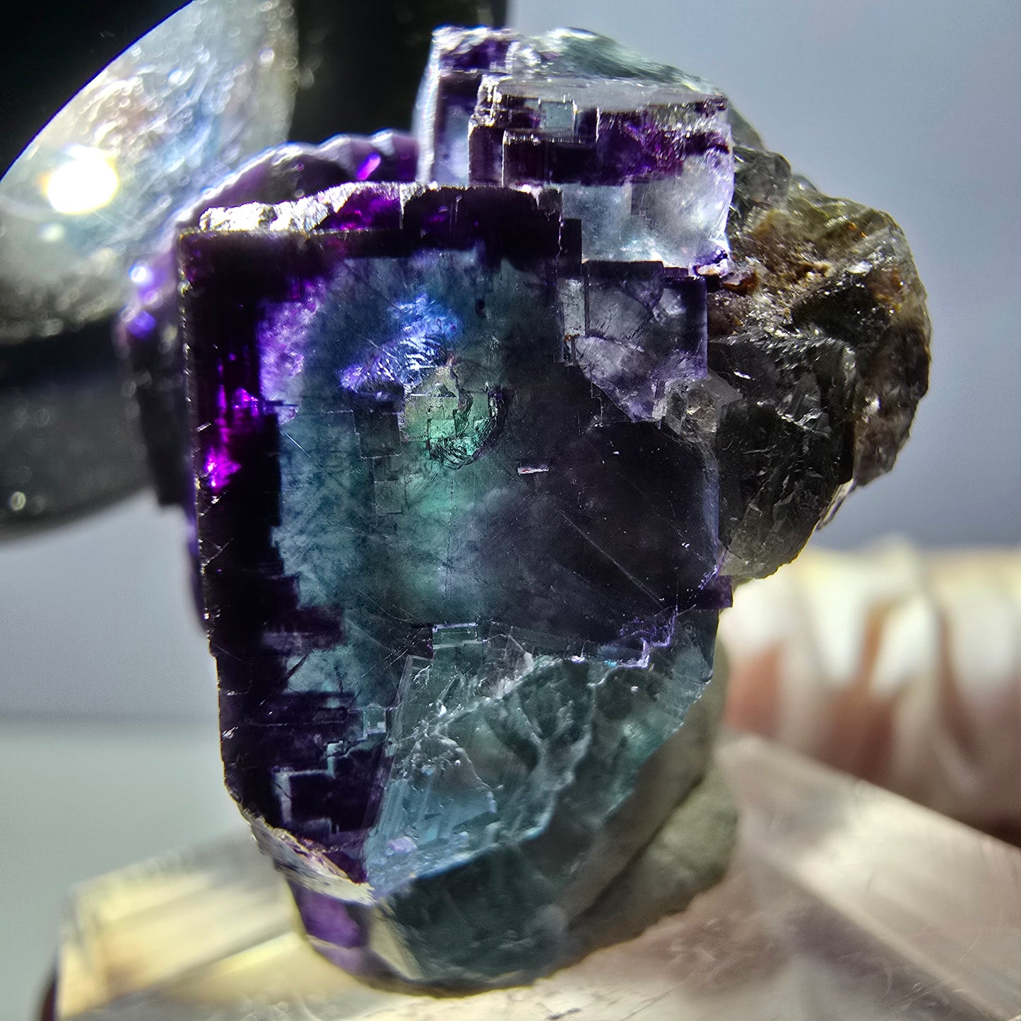 Rare spécimen de cube de fluorite fantôme, vert-violet, Okorusu, Namibie, 30 x 27 x 22 mm 