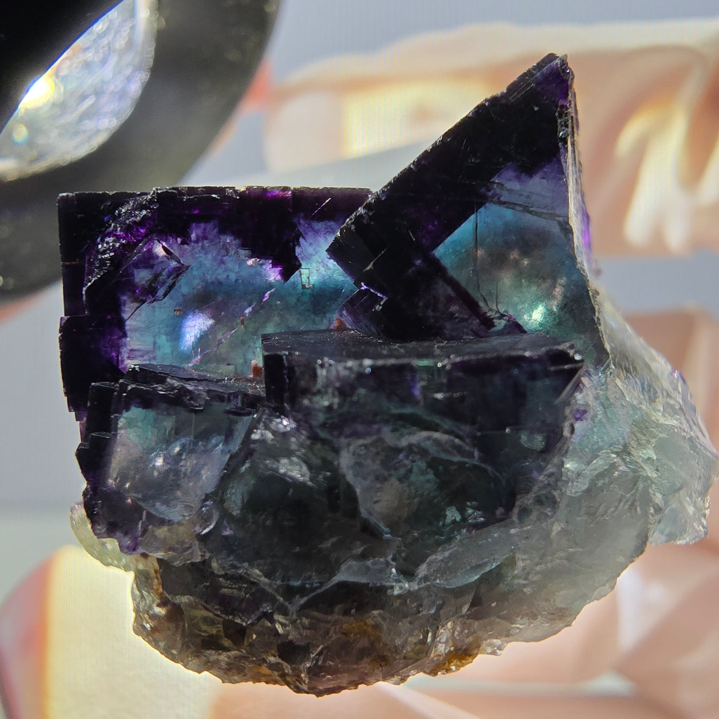 Rare spécimen de cube de fluorite fantôme, vert-violet, Okorusu, Namibie, 30 x 27 x 22 mm 