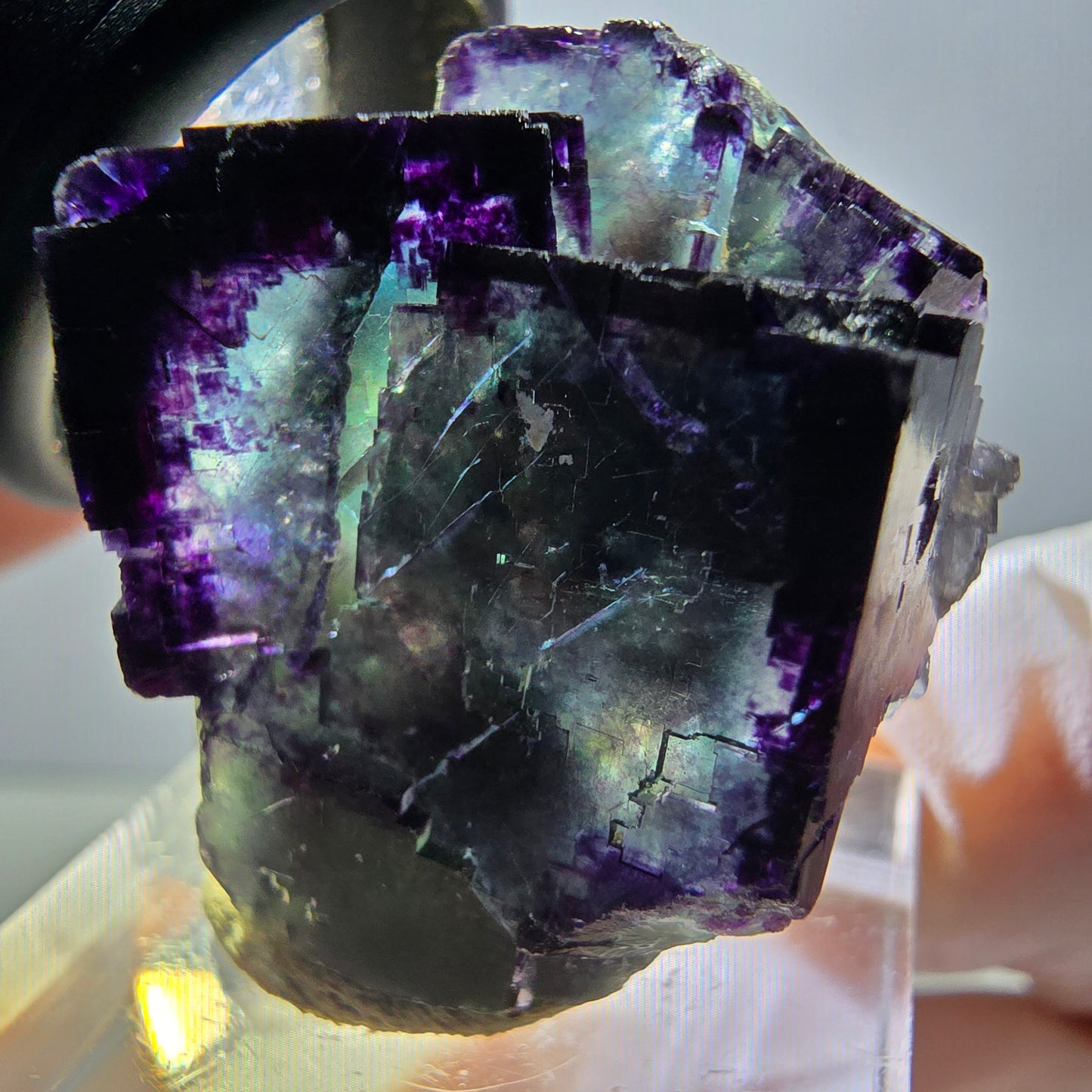 Rare spécimen de cube de fluorite fantôme, vert-violet, Okorusu, Namibie, 30 x 27 x 22 mm 